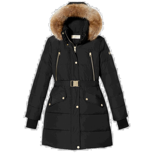 自营 Michael Michael Kors 女式黑色系带羽绒服 3/4 长 - 黑色