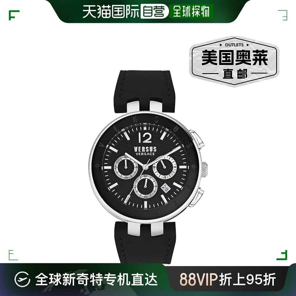 versus versaceLogo Gent Chrono Strap 腕表 - 黑色/不锈钢/黑色