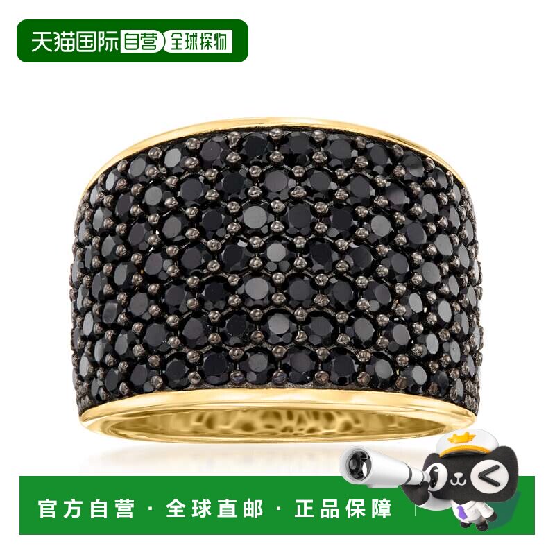 自营Ross-Simons 18kt 黄金镀在银上镶嵌黑色尖晶石戒指 - 黑色