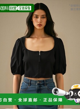 香港直邮GANNI 女士衬衫 F7757099 SS2023 黑色泡泡袖