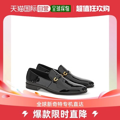 香港直邮SALVATORE FERRAGAMO 男士黑色漆皮饰有金色徽标饰扣乐福