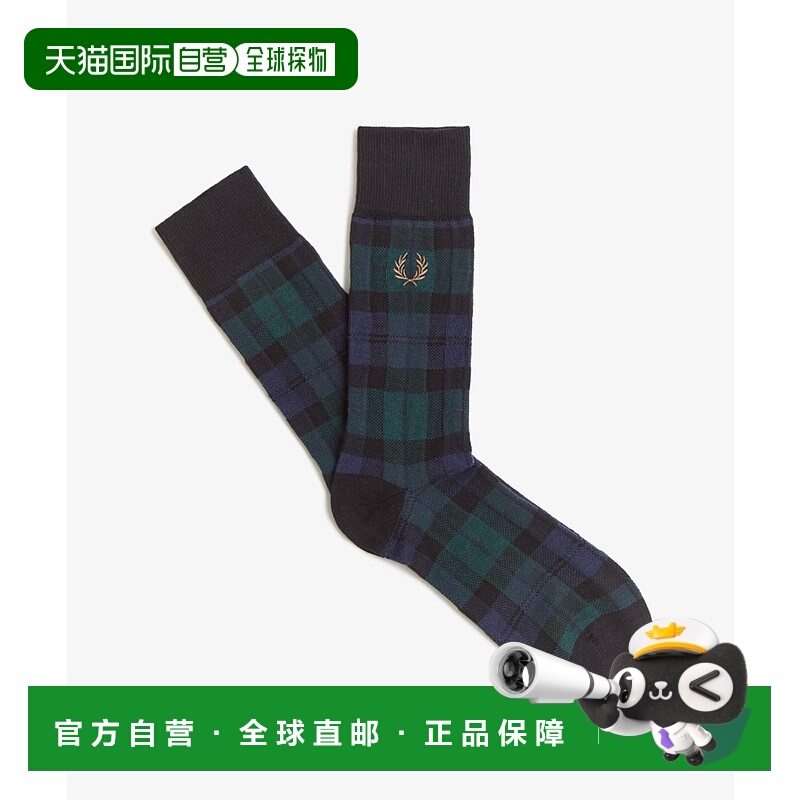 1h可退 日本直邮FRED PERRY 男女同款 全棉混纺 格纹袜子 侧标月