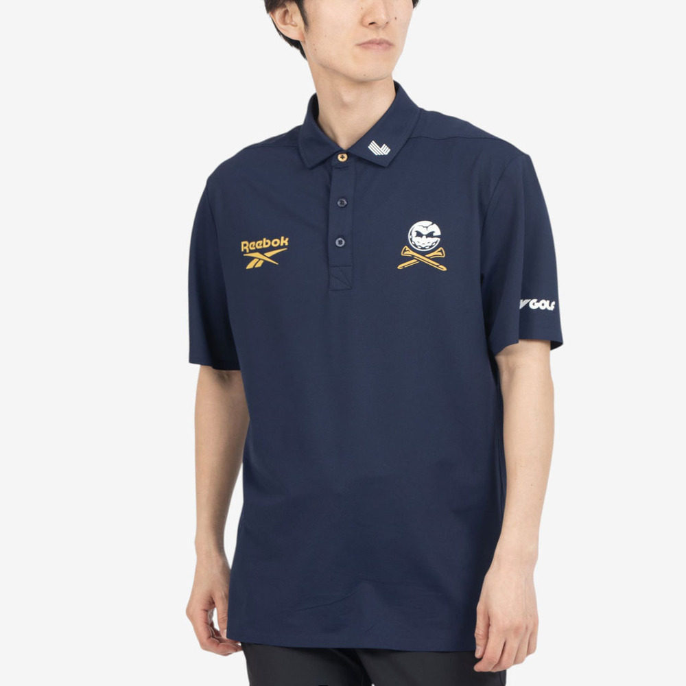 日本直邮Reebok RGMS26124-C 粘合珠地 Polo 衫（海军蓝）