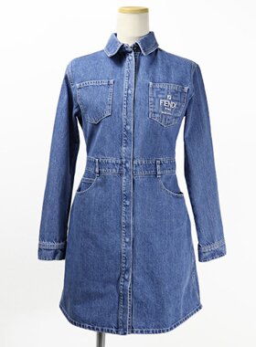 日本直邮FENDI 儿童 LOGO牛仔连体裙 JFB641 AMHX