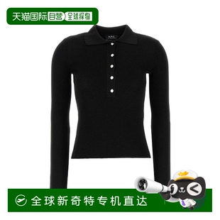 VIAMDF2343 1h可退 香港直邮A.P.C. 女士 黑色粘胶纤维混纺Polo衫