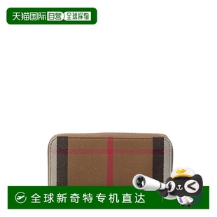 美国奥莱直发 自营 Burberry Check帆布皮革拉链钱包 米色
