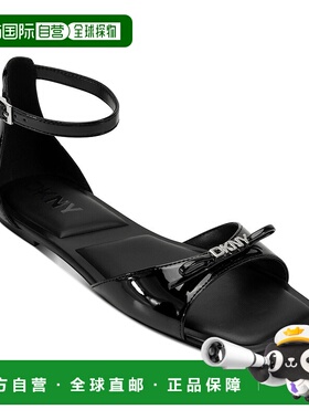 自营 dkny女式Dazey平脚踝系带凉鞋-黑色 美国奥莱直发单鞋罗马鞋