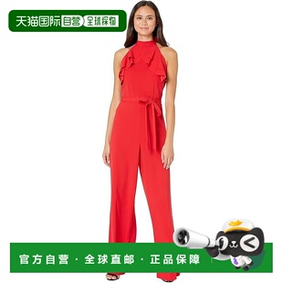 自营Bebe Jumpsuit Women's Red Tie-Waist Ruffle Halter Neck