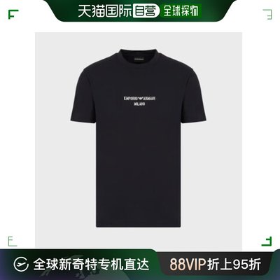 香港直邮EMPORIO ARMANI 男士藏蓝色字母LOGO印花圆领短袖T恤 3L1