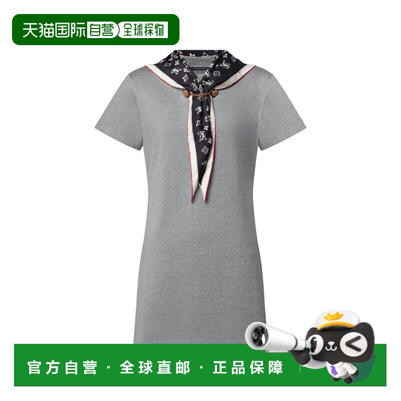 自营欧洲直邮LV路易威登 女士鼠灰色棉质航海丝巾T恤裙连衣裙