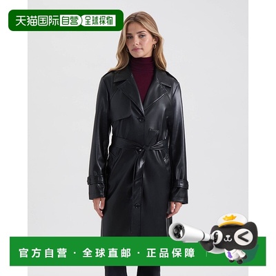 自营Ellen Tracy Women’s Faux Leather Trench - black 美国奥