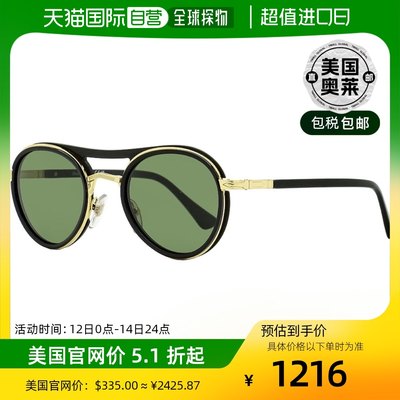 Persol Unisex Round Sunglasses PO2485S 1143/31 Black/Gold 48