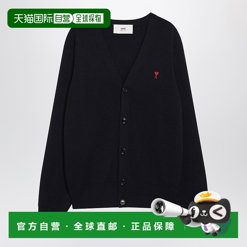 香港直邮Ami Paris 男士 Ami De Coeur 海军蓝针织开衫 HKC361001