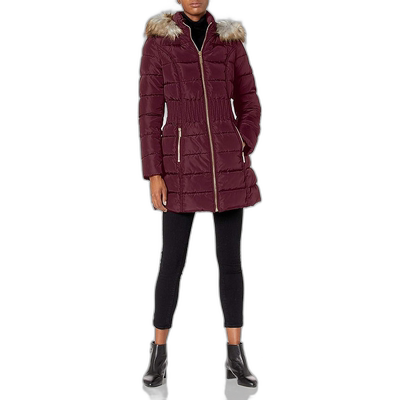 自营 LAUNDRY BY SHELLI SEGAL 女士 3/4 羽绒之字形束腰仿皮草连