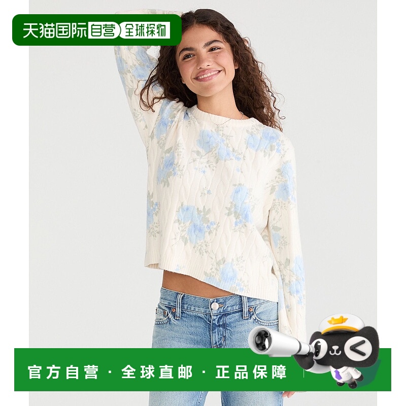 自营Aeropostale Floral Cable Knit Crew Sweater - light blue