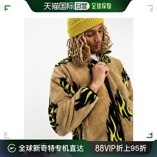 HUF flamin Huf flamed 毛毛浅棕全徽标印花夹 男士 香港直邮潮奢