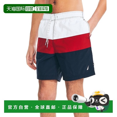自营Nautica Swim Trunks Mens  White Red Navy Colorblock Draw