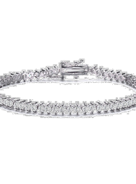 自营 GENEVIVE 纯银透明圆形立方氧化锆网球手链 - 银白色 美国奥