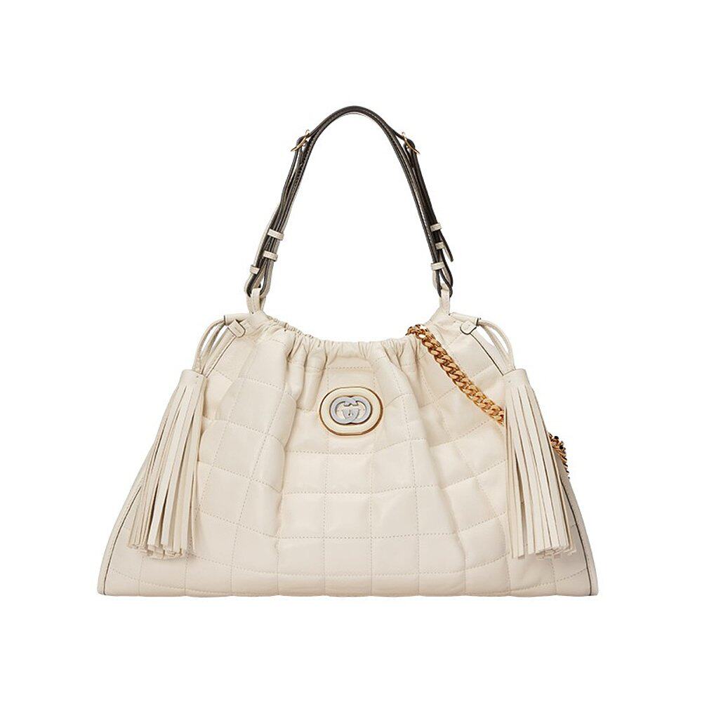 gucci/古驰 23新款 deco女士中号白色绗缝皮革双g托特包