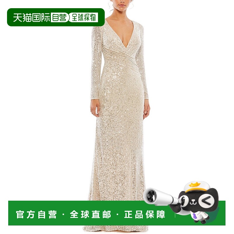 自营 Mac Duggal亮片假裹柱礼服-灰色 美国奥莱直发连衣裙长裙