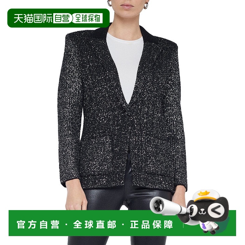 自营 L'AGENCE Leonora亮片针织运动夹克-黑色 美国奥莱直发