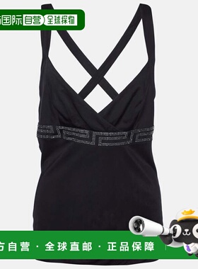 自营Versace Black Jersey Crystal Greca Embellished Tank Top