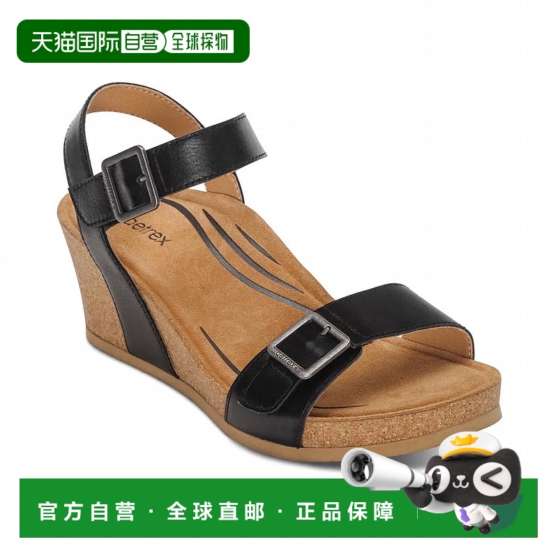 自营 aetrex女式Lexa楔形凉鞋,黑色 美国奥莱直发