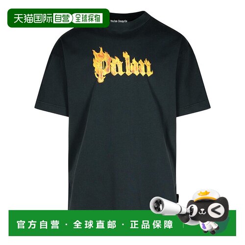自营 palm angelsBurning Palm' Black Cotton Oversize T-Shirt