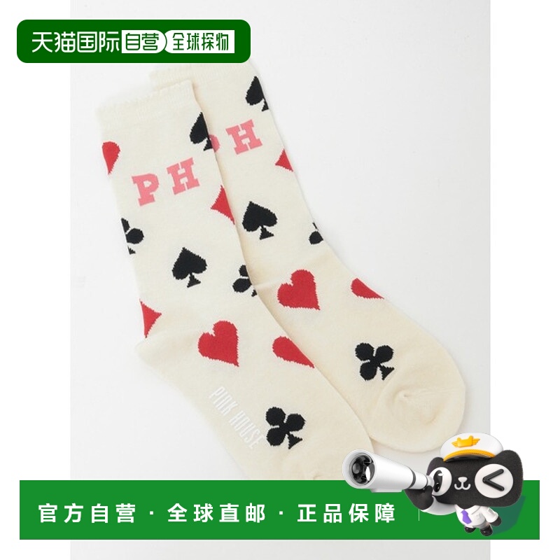 1h可退 日本直邮PINK HOUSE 女装 PH Logo扑克图案中筒袜 A2153PS