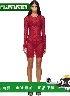 香港直邮Marine Serre 女士 红色 Moonogram Mesh Flock 连衣裙 W