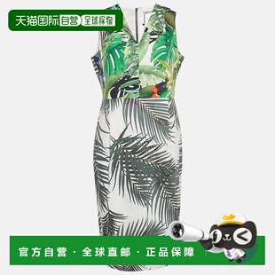 自营Max Mara Green Tropical Print Cotton Sleeveless Midi Dre