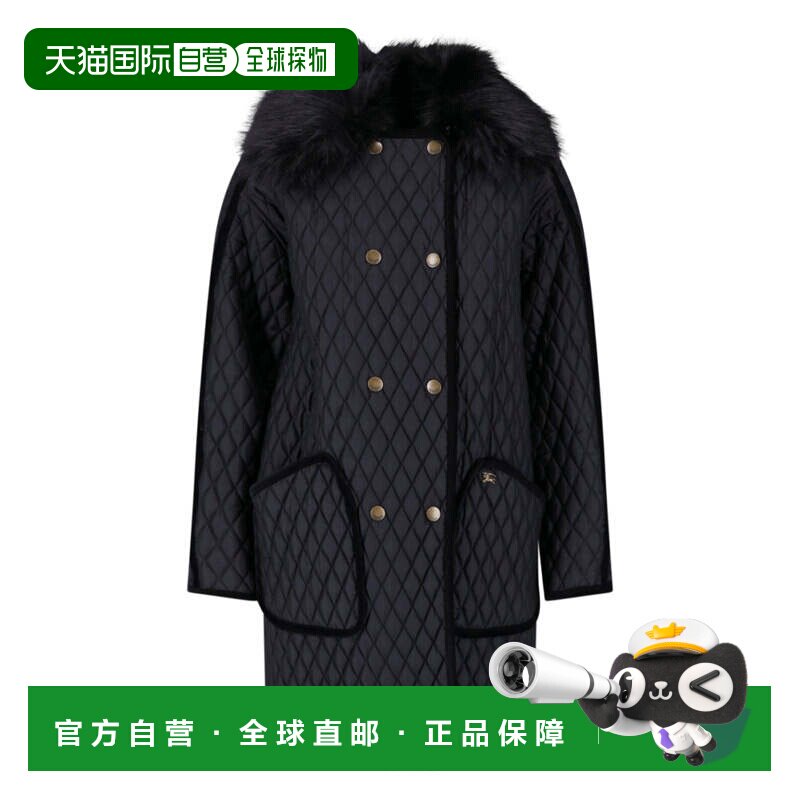 自营burberry黑色绗缝人造毛皮大衣-黑色 美国奥莱直发