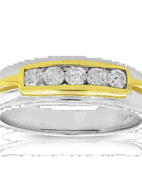 自营 vir jewels1/2 克拉男士 5 石钻石订婚戒指 14K 双色金 SI