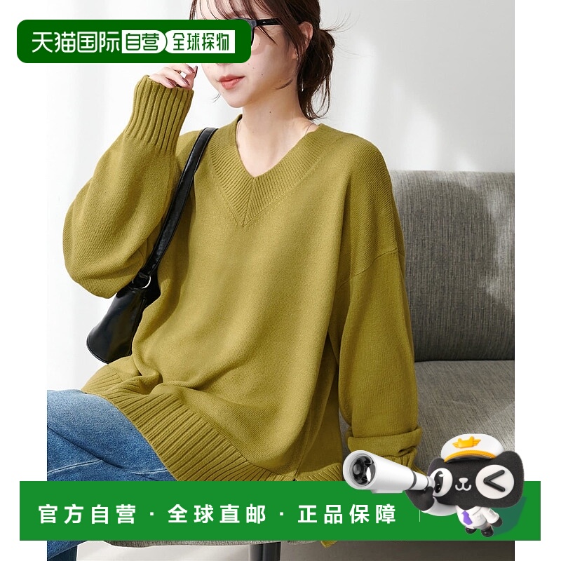 1h可退 日本直邮Discoat女装仿羊绒质感宽松V领套头衫侧开衩设计