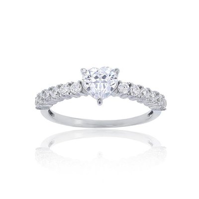 Macy's|镀铑纯银红色、绿色、紫色或白色心形方晶锆石戒指