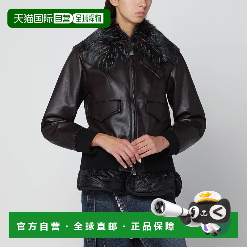 1h可退 香港直邮Sacai 女士 bi-material 棕色拉链短夹克 2508238