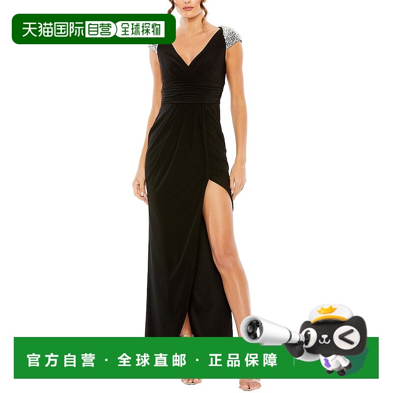 自营Mac Duggal Embellished Cap Sleeve Evening Gown - black