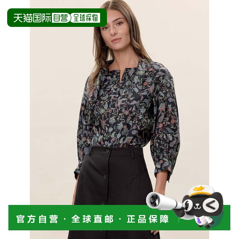自营rebecca taylorAurelia弹力亚麻上衣-海军蓝多 美国奥莱直发