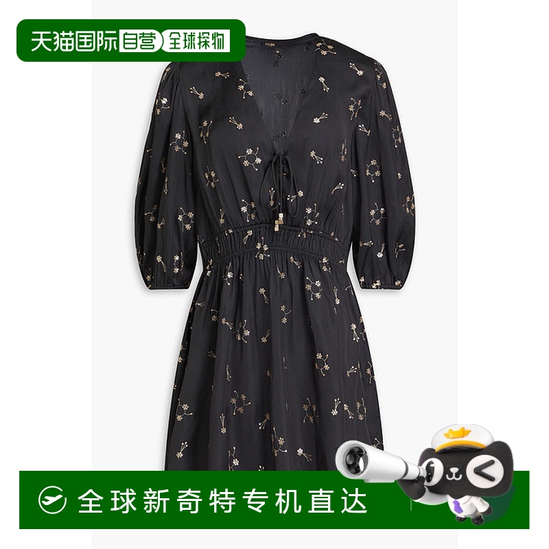 香港直邮潮奢 Maje 女士 珠片精饰缎面迷你连衣裙 MFPRO03361NOIR