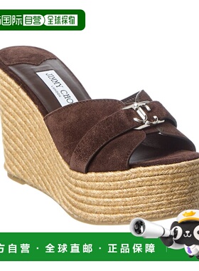 自营Jimmy Choo Leda 100 Suede Wedge Sandal - brown 美国奥莱
