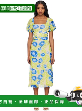 1h可退 香港直邮潮奢 GANNI 甘尼 女士 绿色 & 蓝色印花连衣裙 T3