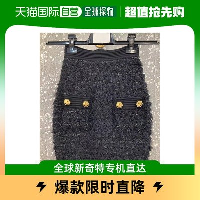 香港直邮潮奢 Balmain 女士Balmain 黑色金扣包臀裙 YF0LB01 5KC8