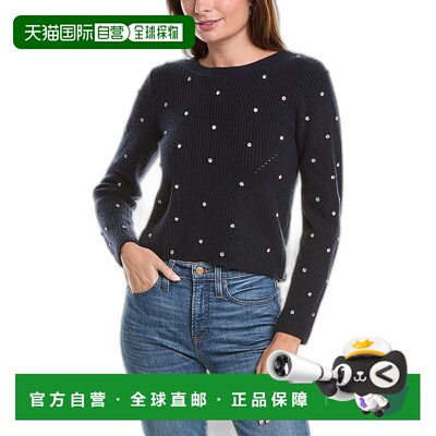 自营 Elie Tahari V 型裹身羊绒毛衣 - 蓝色 美国奥莱直发开衫