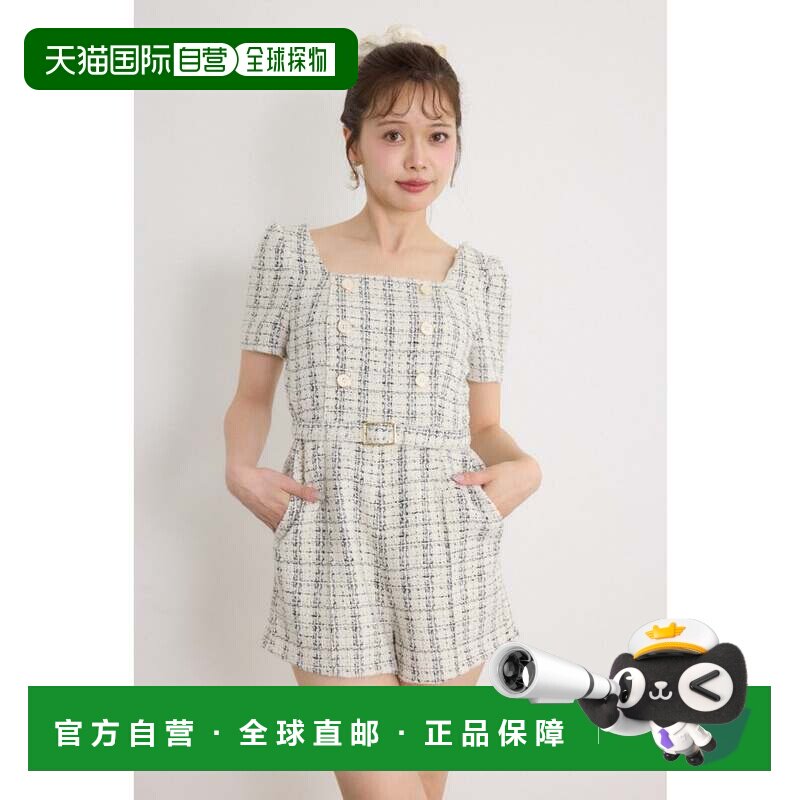 日本直邮rienda 双排扣连体衣 白色短裤连体裤