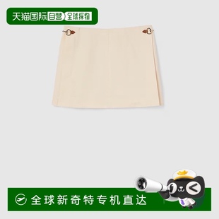 古馳 歐洲直郵Gucci 女士米白色亞麻帆布馬銜扣側(cè)面開衩半身裙