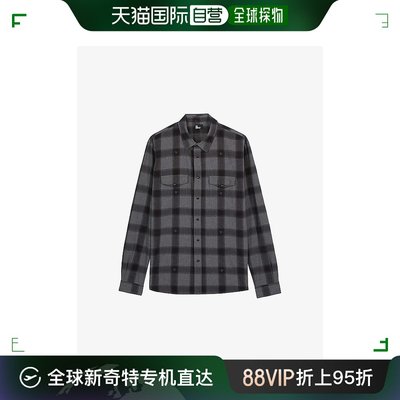 香港直邮潮奢 The Kooples 男士 格纹拼缀口袋棉质衬衫