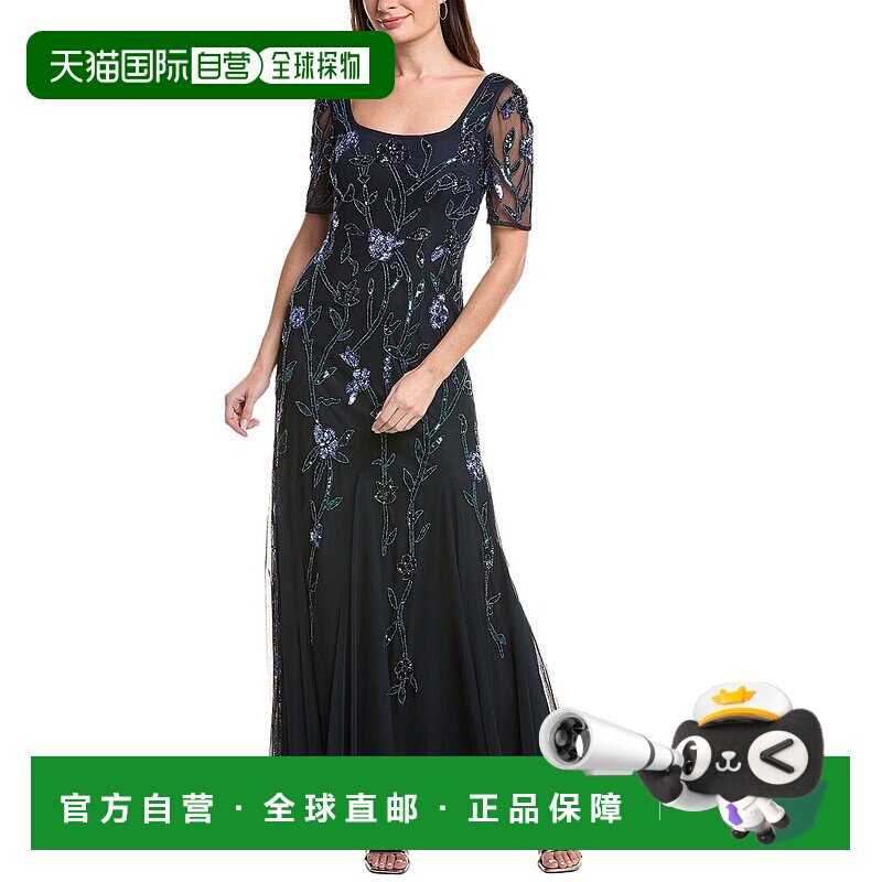 自营Adrianna Papell Beaded Mesh Gown - blue 美国奥莱直发