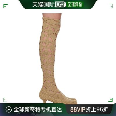 香港直邮潮奢 ISABOULDER 女士 独家发售驼色菱格纹高筒靴 Thigh