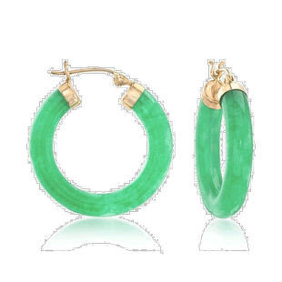 自营 Ross-Simons 14kt 黄金翡翠圈形耳环 绿色 美国奥莱直发耳夹