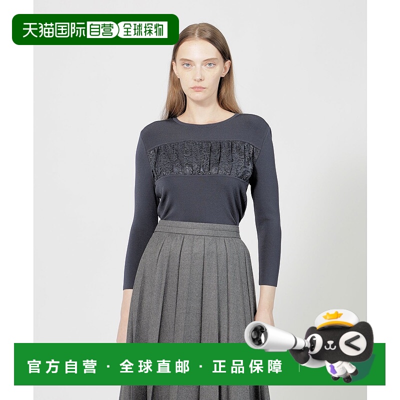 1h可退 日本直邮EPOCA 女士光泽蕾丝拼接针织上衣 M5N36480__